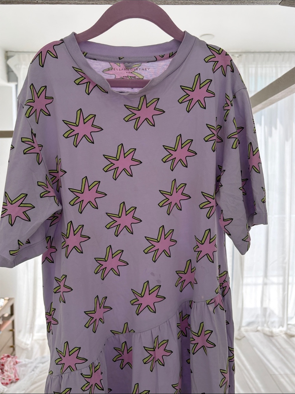 Stella McCartney Kids Lavender Tee with Pink & Green Star Print